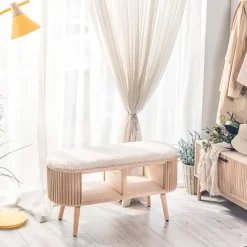 Bank met opbergruimte in grenen en witte lussen