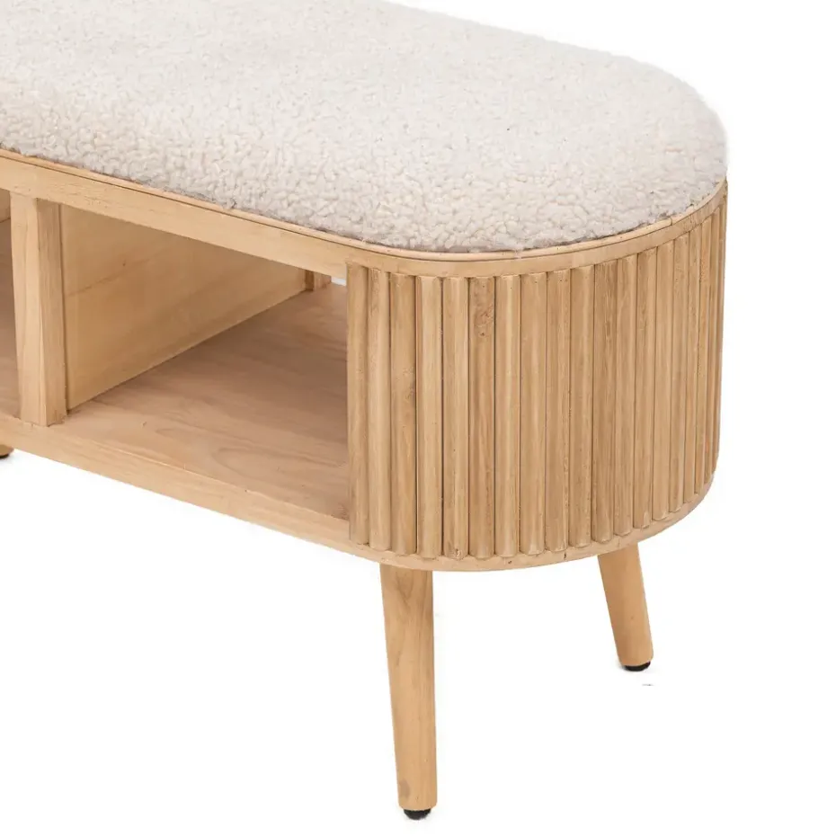 Bank met opbergruimte in grenen en witte lussen