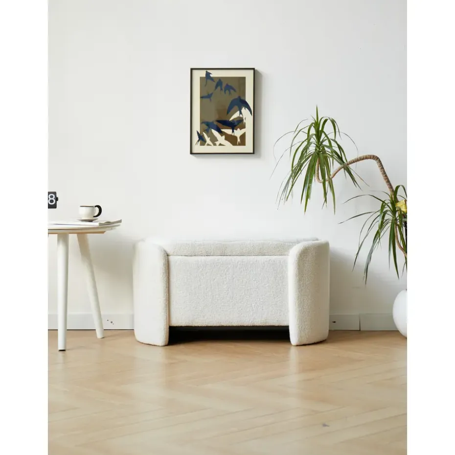 Bank met opbergruimte in witte lussen