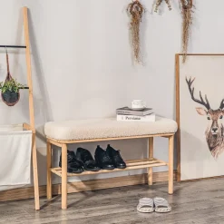 Bank met opbergruimte van massief grenen en lussen