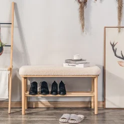 Bank met opbergruimte van massief grenen en lussen