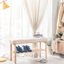 Bank met opbergruimte van massief grenen en lussen