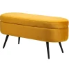 Bank van metaal en geel mosterdfluweel