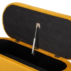 Bank van metaal en geel mosterdfluweel