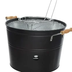Barbecue emmer - zwart - rond - 33 x 24 cm