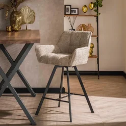 Barstoel - Draaibaar - Zand Bouclé - Raster - Set van 2