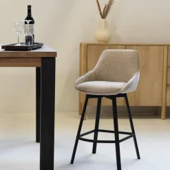 Barstoel Stof Taupe - Zithoogte 65cm - 50x49x89cm - Roos - Set van 2