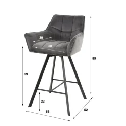 Barstoel Velvet Antraciet - Metaal - Draaibaar - 57x53x96cm - Set van 2