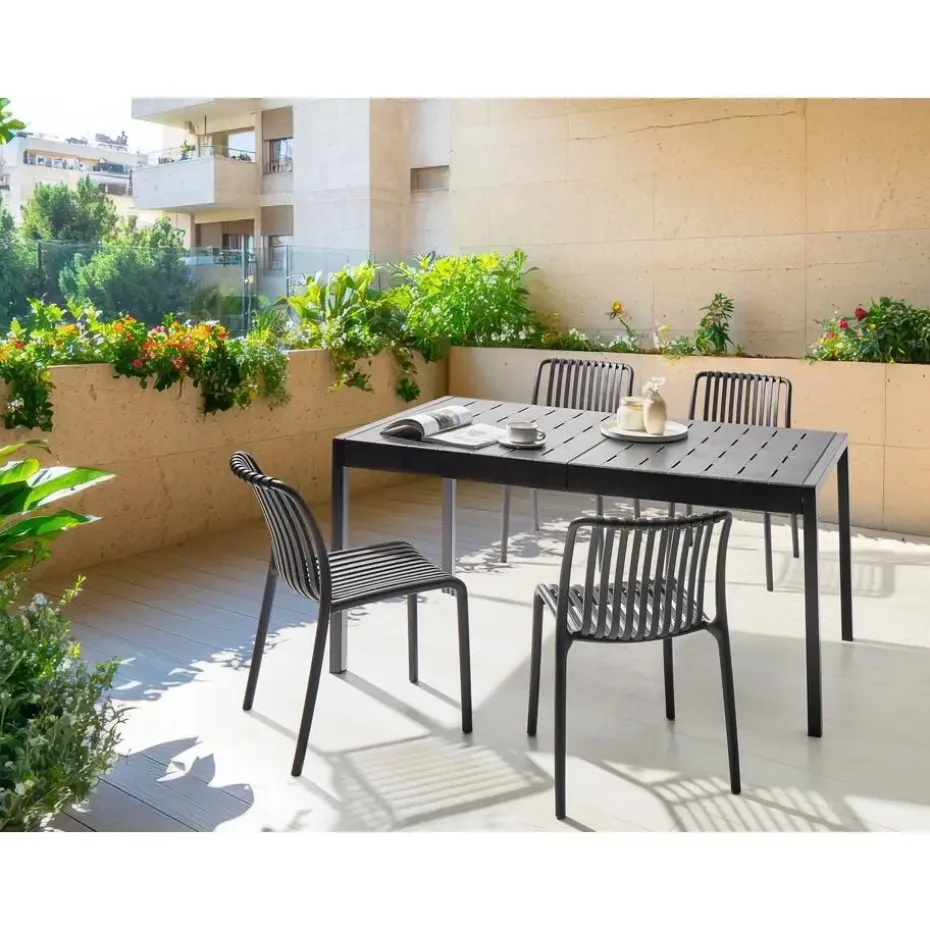 BARTICA - Tuintafel - zwart - 154 x 84 cm - Synthetisch materiaal