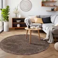 Basic Rond Shaggy vloerkleed Taupe Hoogpolig - 160 CM ROND