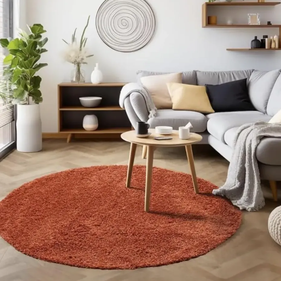 Basic Rond Shaggy vloerkleed Terra / Oranje Hoogpolig - 160 CM ROND