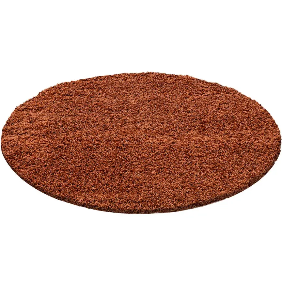 Basic Rond Shaggy vloerkleed Terra / Oranje Hoogpolig - 160 CM ROND