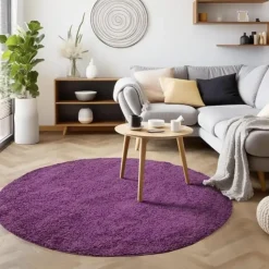 Basic Rond Shaggy vloerkleed Paars Hoogpolig - 200 CM ROND
