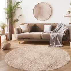 Basic Rond Shaggy vloerkleed Beige Hoogpolig - 160 CM ROND