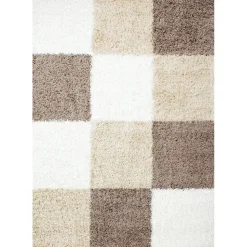 Basic Shaggy Geblokt vloerkleed Bruin / Beige Hoogpolig - 200x290 CM