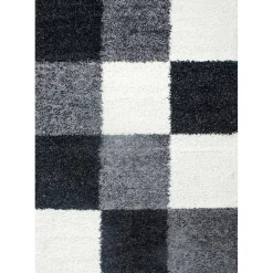 Basic Shaggy Geblokt vloerkleed Zwart / Wit Hoogpolig - 160x230 CM