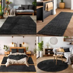 Basic Shaggy vloerkleed Antraciet Hoogpolig - 200x290 CM