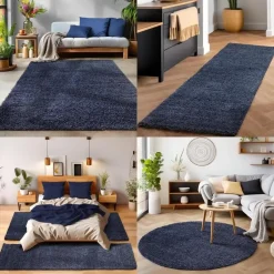 Basic Shaggy vloerkleed Donker Blauw Hoogpolig - 140x200 CM