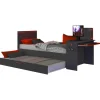 Bed Bzone 90x200 cm met bedlade, bureau en ledverlichting - antraciet