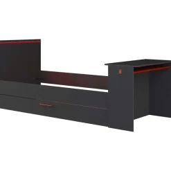 Bed Bzone 90x200 cm met bedlade, bureau en ledverlichting - antraciet