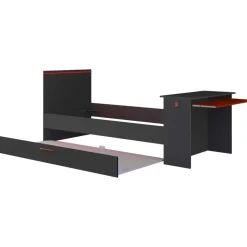 Bed Bzone 90x200 cm met bedlade, bureau en ledverlichting - antraciet