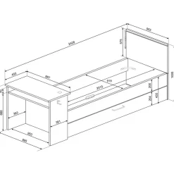 Bed Bzone 90x200 cm met bedlade, bureau en ledverlichting - antraciet
