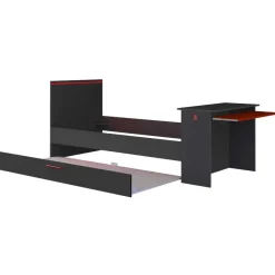 Bed Bzone 90x200 cm met bedlade, bureau en ledverlichting - antraciet