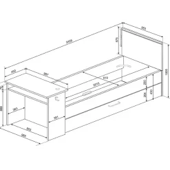 Bed Bzone 90x200 cm met bedlade, bureau en ledverlichting - antraciet