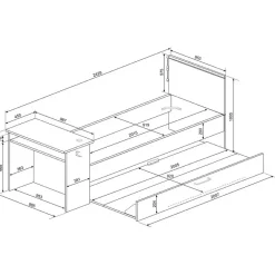 Bed Bzone 90x200 cm met bedlade, bureau en ledverlichting - antraciet