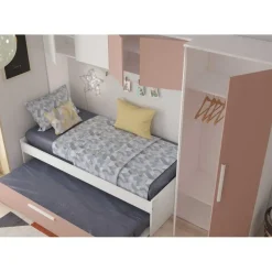 Bed met bedbrug en bedlade Lev-roze/wit