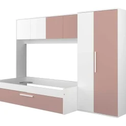 Bed met bedbrug en bedlade Lev-roze/wit