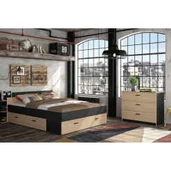 Bed met opbergruimte Eveline 160x200 - zwart/kastanjehout