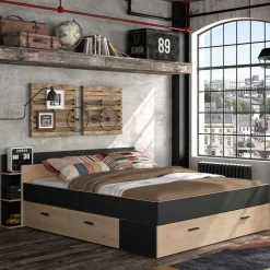 Bed met opbergruimte Eveline 160x200 - zwart/kastanjehout