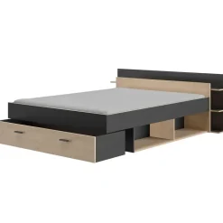 Bed met opbergruimte Eveline 160x200 - zwart/kastanjehout
