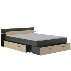 Bed met opbergruimte Eveline 160x200 - zwart/kastanjehout