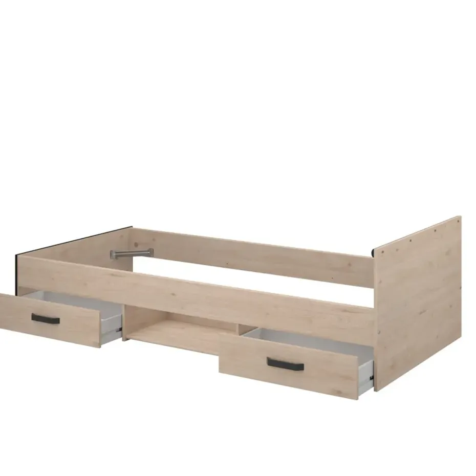 Bed Natan incl. lades - eiken/zwart - 90x200 cm