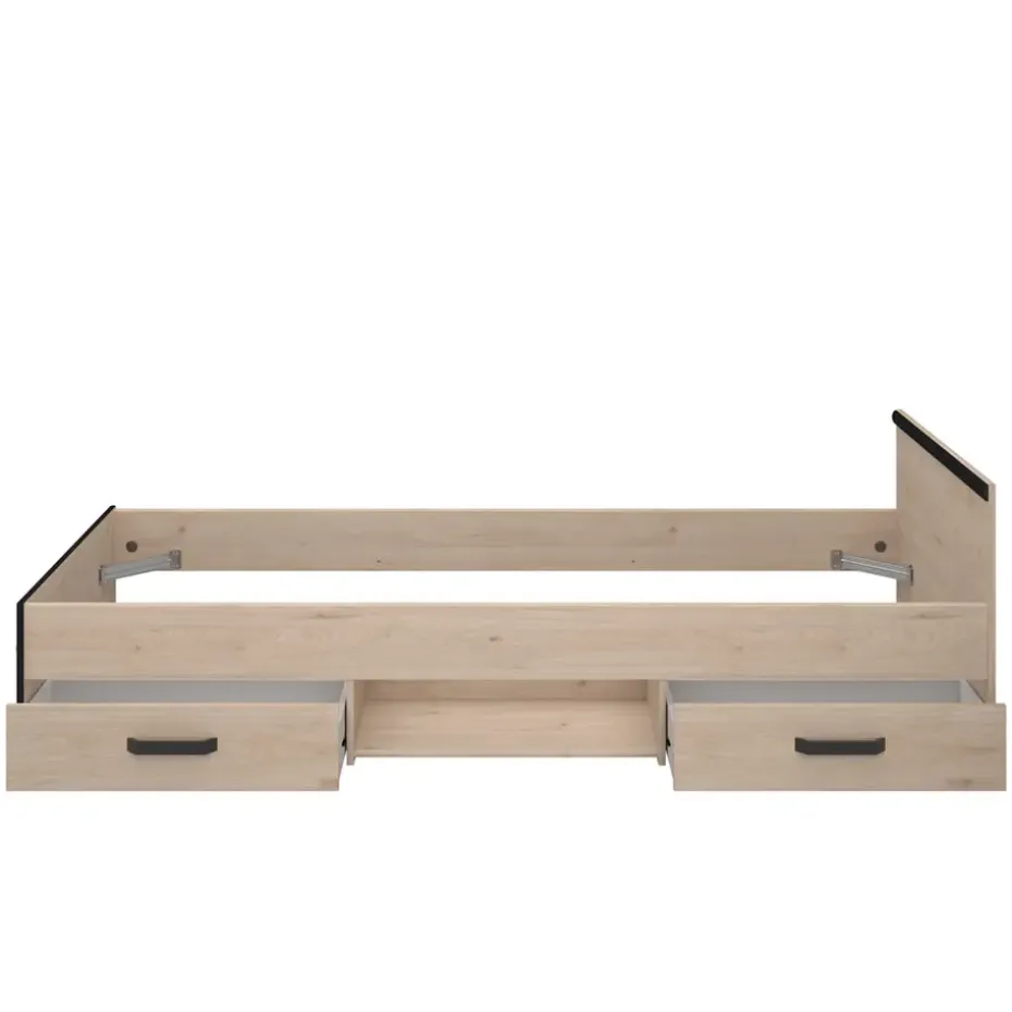 Bed Natan incl. lades - eiken/zwart - 90x200 cm