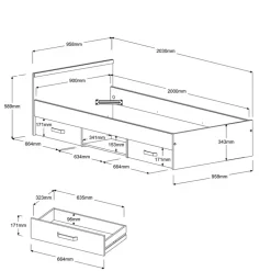 Bed Natan incl. lades - eiken/zwart - 90x200 cm