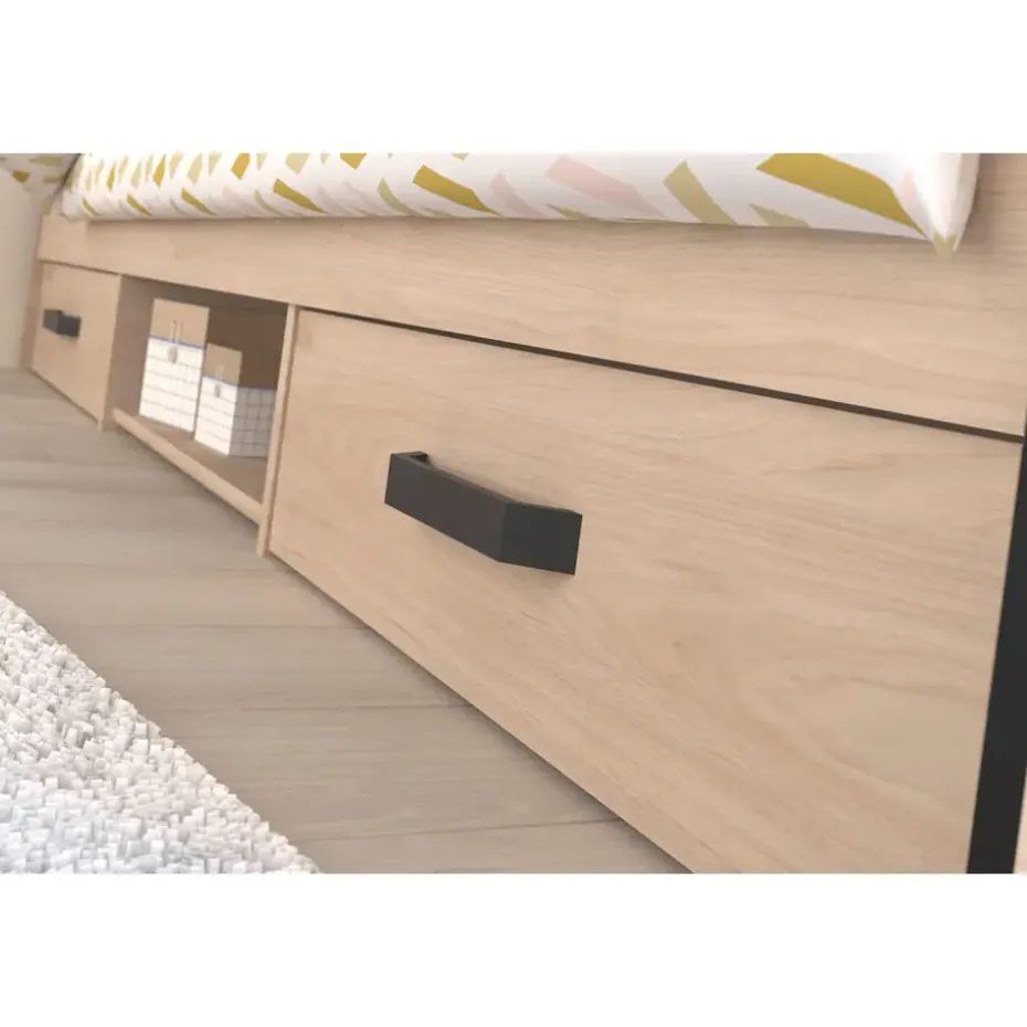 Bed Natan incl. lades - eiken/zwart - 90x200 cm