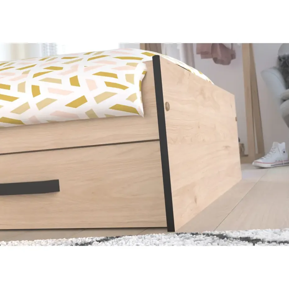 Bed Natan incl. lades - eiken/zwart - 90x200 cm