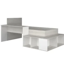 Bed Quinn 90x200 cm met bureau en opbergruimte - grenen/ wit