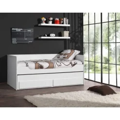 Bedbank Robin 90x200cm met onderschuifbed - wit