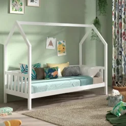 Bedhuisje Home - 90x200 cm - met hekje - wit dennenhout