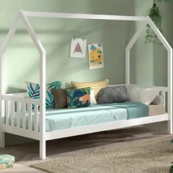 Bedhuisje Home - 90x200 cm - met hekje - wit dennenhout