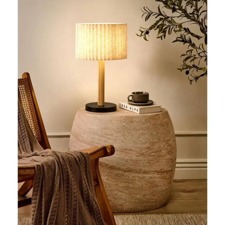 BELESSA - Tafellamp - Lichtbeige - Rubberhout