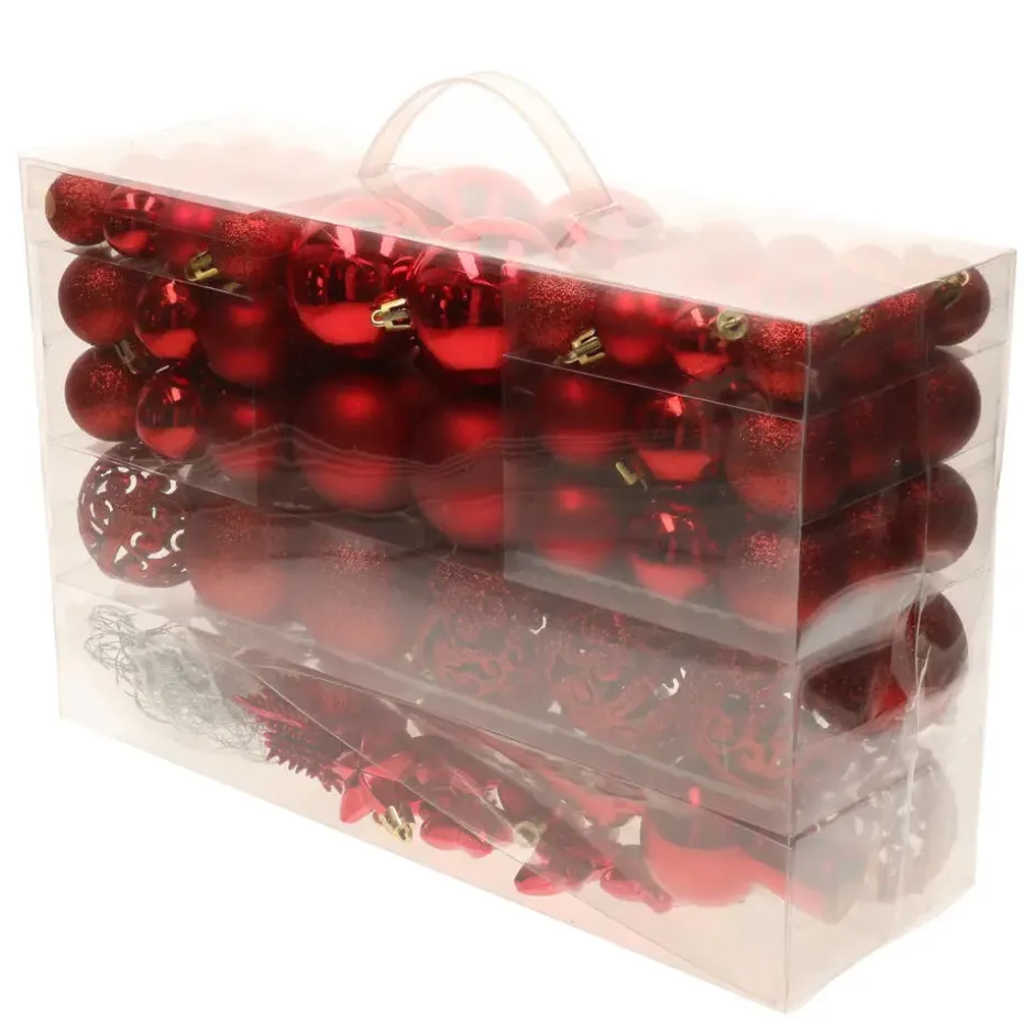 Bellatio decorations Kerstballen set - 110x - rood - kunststof