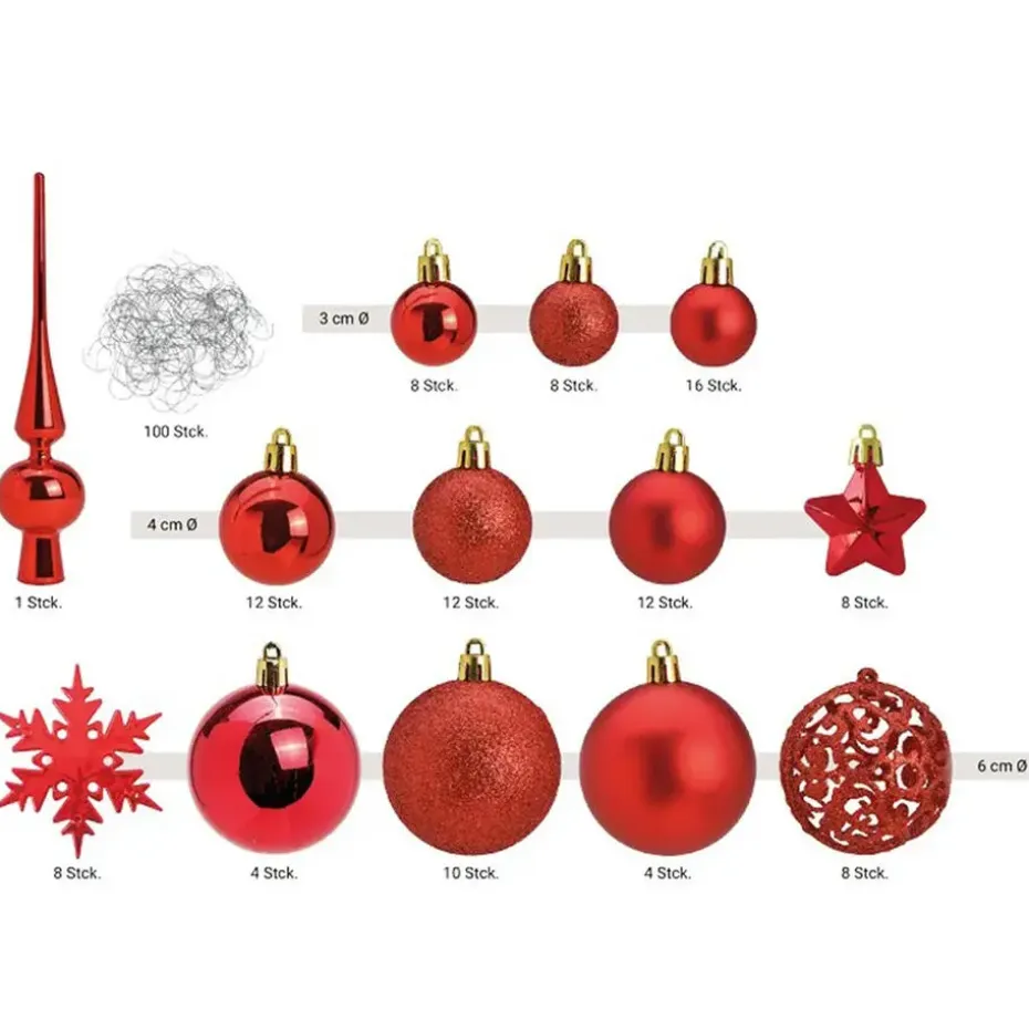 Bellatio decorations Kerstballen set - 110x - rood - kunststof