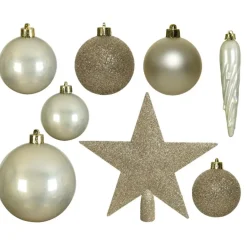 Bellatio Decorations kerstballen - 34-dlg - champagne - kunststof