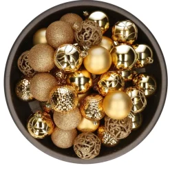 Bellatio Decorations Kerstballen - 37x - kunststof - goud - 6cm