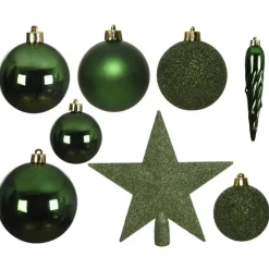 Bellatio decorations Kerstballen - 33x - donkergroen - met piek